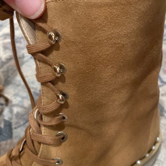 Stuart Weitzman Chelsea Brown Suede Pearl Combat Hiking Boots - Picture 9 of 12